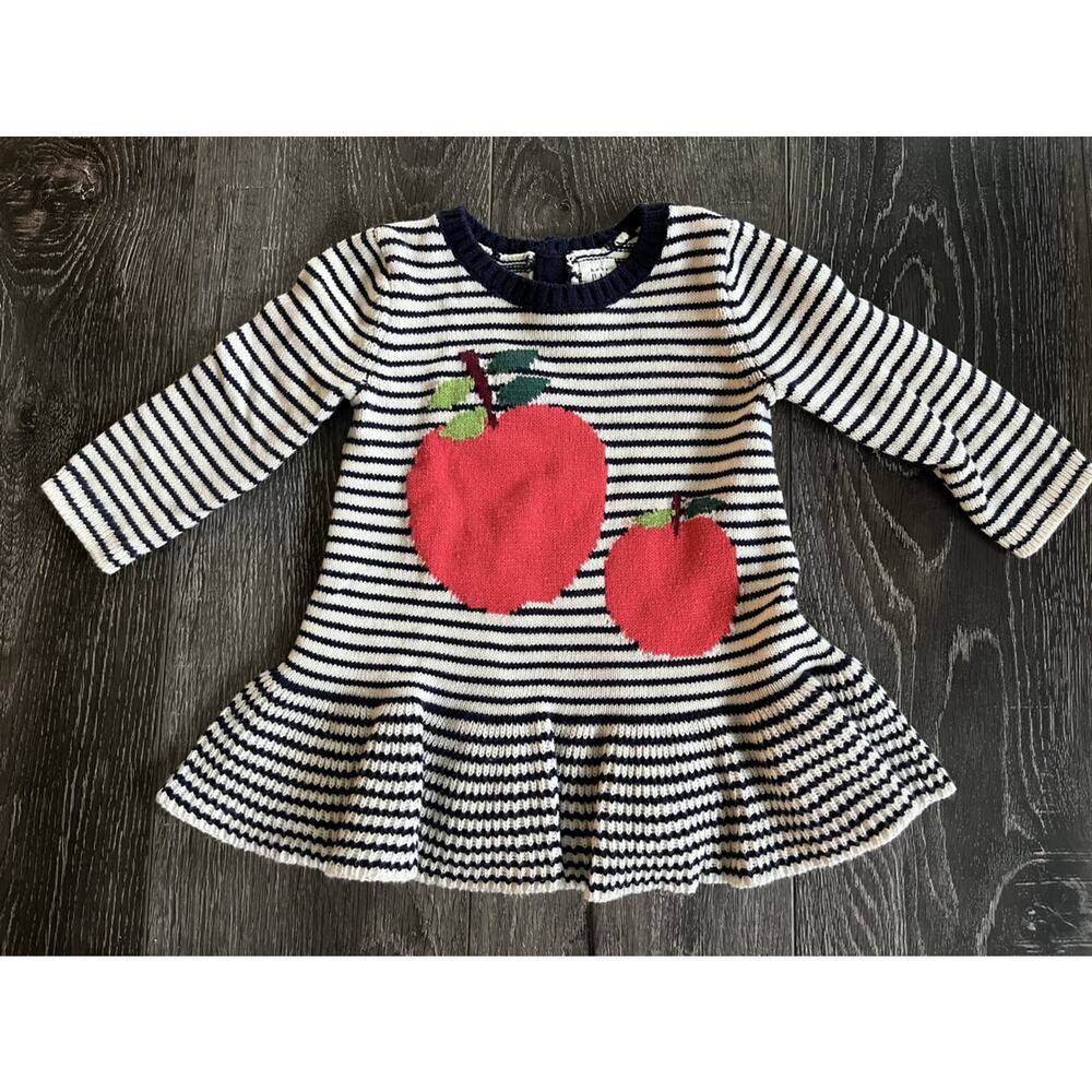 Baby Gap Sweater Dress, Navy Stripe w Apples (size 6-12 Months)